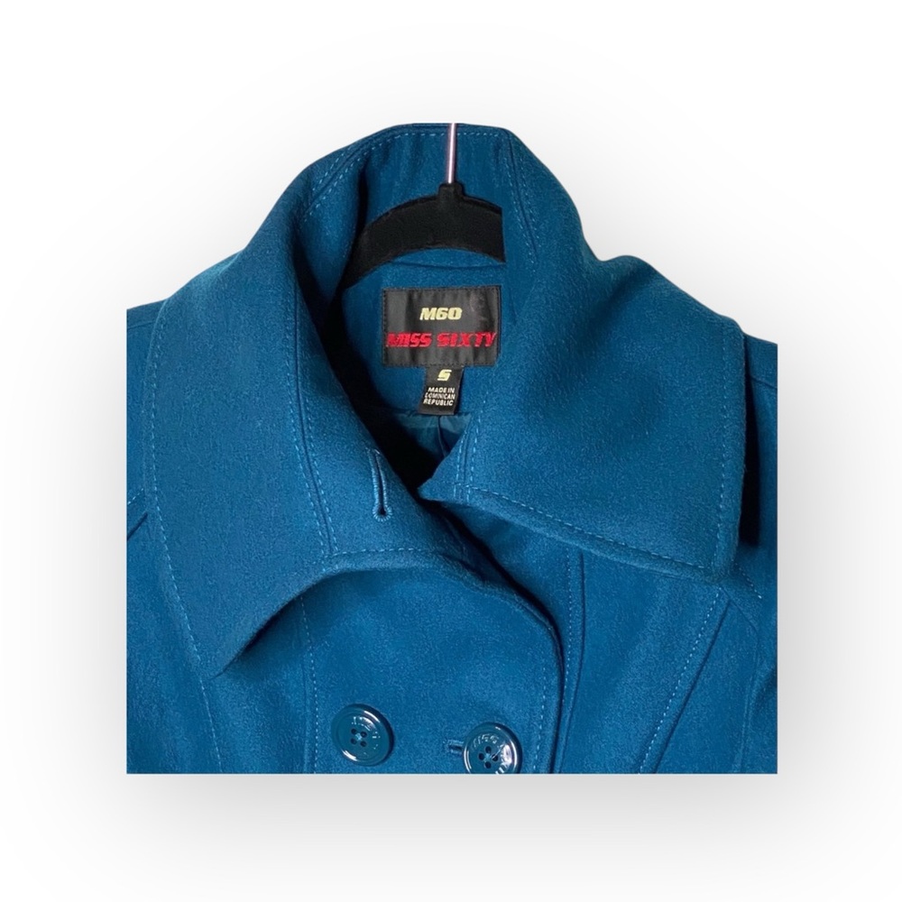 Miss Sixty ☻︎ Wool Double Breasted Pea Coat w/ Stitch Detail ☻︎ Aegean Blue ☻︎ S - Picture 5 of 16